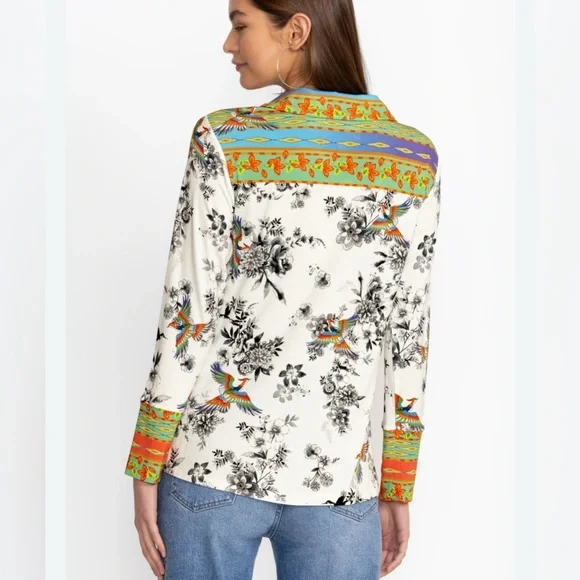 Johnny Was Floral and Bird Print Long Sleeve Shirt. Dreamer Garden. Size Medium - Picture 4 of 5